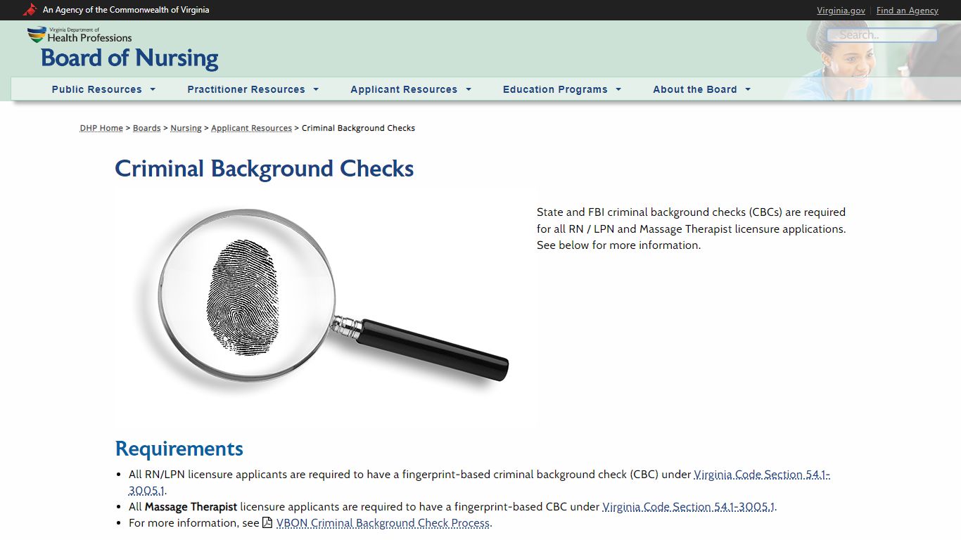 Virginia Board of Nursing - Criminal Background Checks
